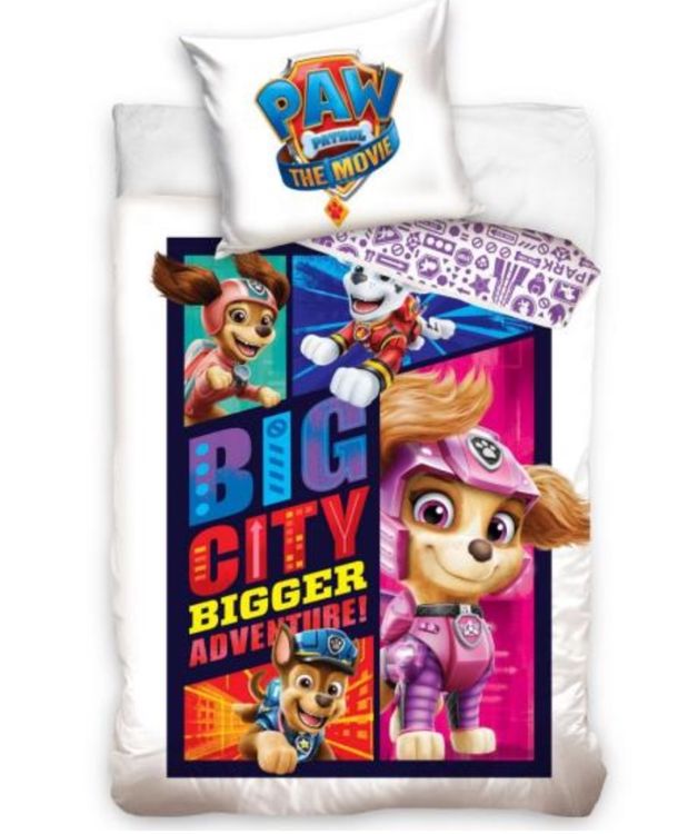 BrandMac Parure de Lit Pat' Patrouille Jungle, 100% Coton, Housse de Couette 140x200 cm Taie d'oreiller Assortie 65x65 cm, avec Ruben, Chase, Zuma et Marcus