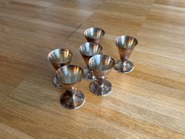 Set of 6 small shot glasses metal vintage patina