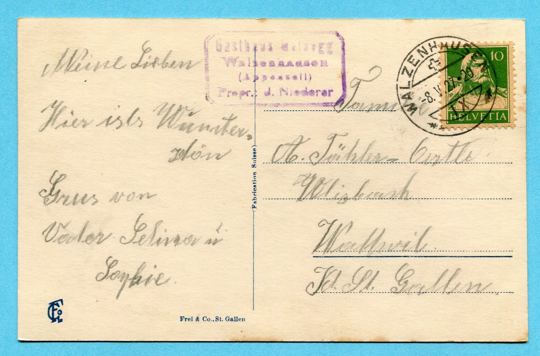 Ansichtskarten: Gasthaus Meldegg - Walzenhausen 1927 – Gebraucht aus Opfikon von Prophila 1