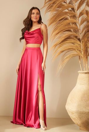 Zweiteiliges Set aus fuchsiafarbenem Satin, Größe 36