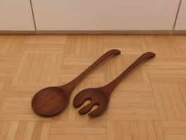 Übergrosses Teak Salatbesteck vintage Holz Schöpfbesteck 70s