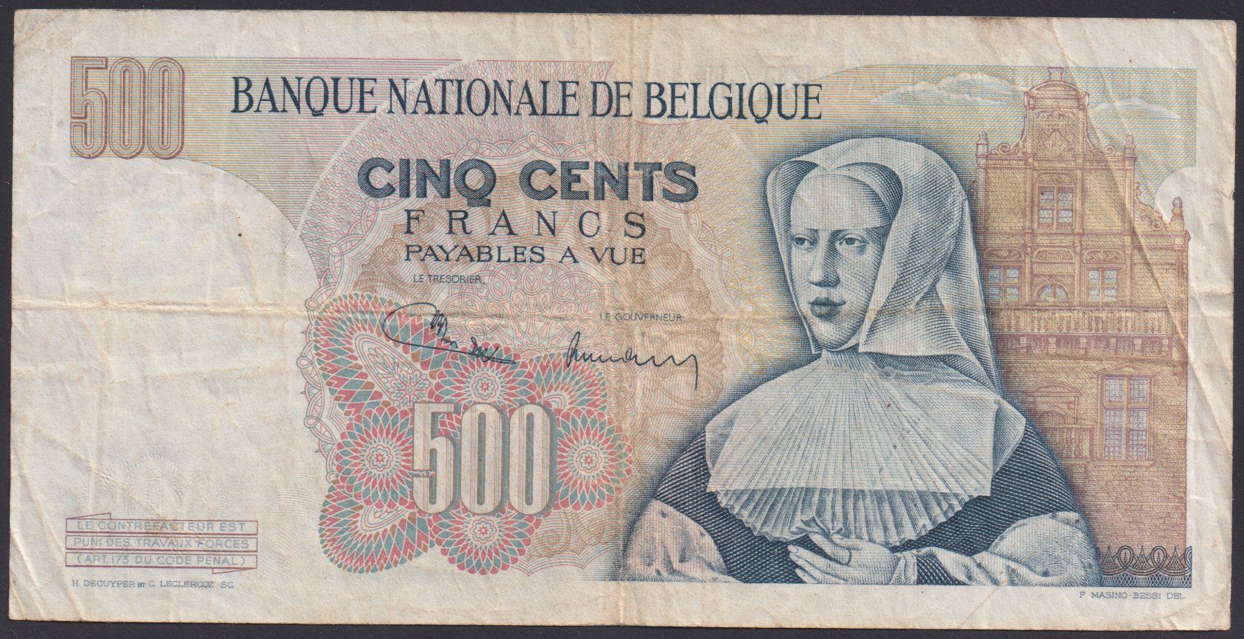 Banconote: Belgien 500 Francs 1971 – Usato da Brugg AG venduto da banknoten_muesli 1