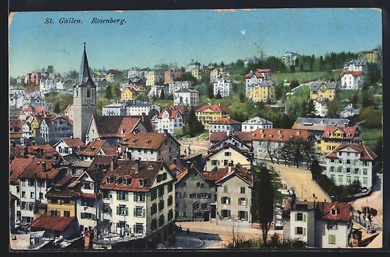 Cartoline postali: St. Gallen, Ortspanorama mit Rosenberg – Usato da Berlin venduto da bartko-reher