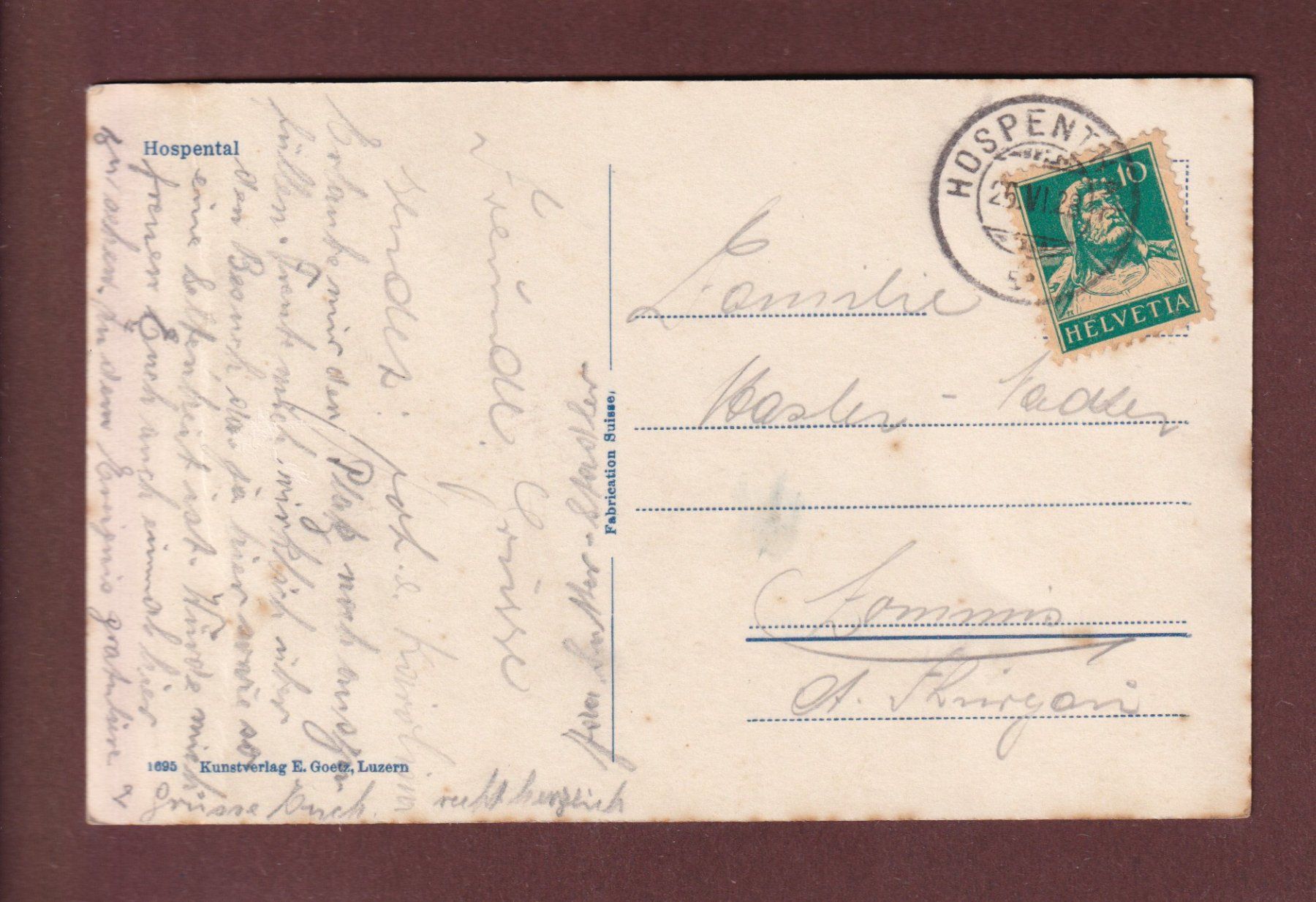 Ansichtskarten: HOSPENTHAL - Teilansicht - 1928 – Gebraucht aus Pully von nicecards-shop 1