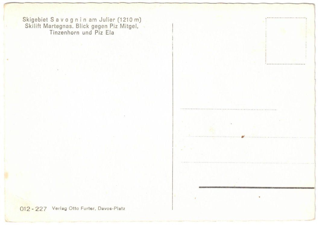 Cartoline postali: Savognin - Skilift Martegnas – Usato da Binningen venduto da Mountainrider 1