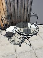 Bistro Set 2 Chairs Table Metal Glass Used Condition
