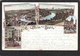 ^Lithografie Gruss aus Bern , 4 bild , gel. 1898