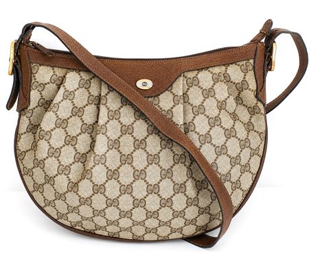 Gucci Vintage Oval Umhängetasche aus Leder Braun/Grau