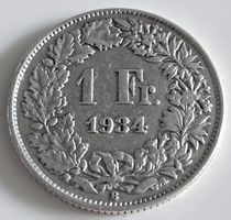 1 Fr. Helvetia 1934 Silber Guter Zustand