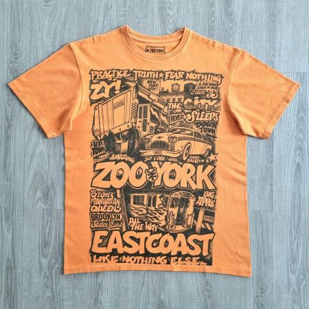 Vintage ZOO YORK Skate Shirt L Y2K Mural Graffiti NYC Orange
