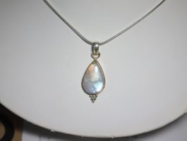 Pendentif / Anhänger Argent 925 & Regenbogen Mondstein 30mm
