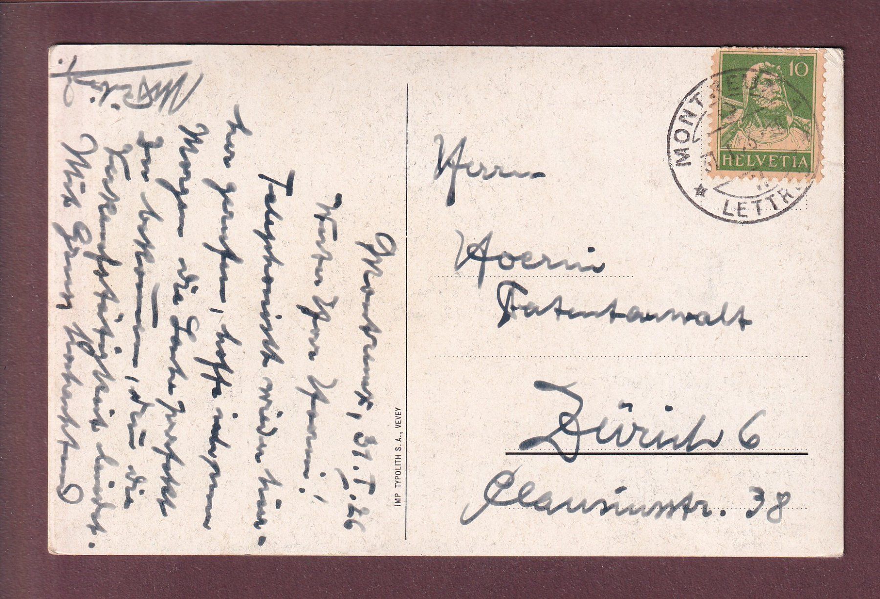 Cartoline postali: MONTREUX - Golf Hôtel - 1926 – Usato da Pully venduto da nicecards 1
