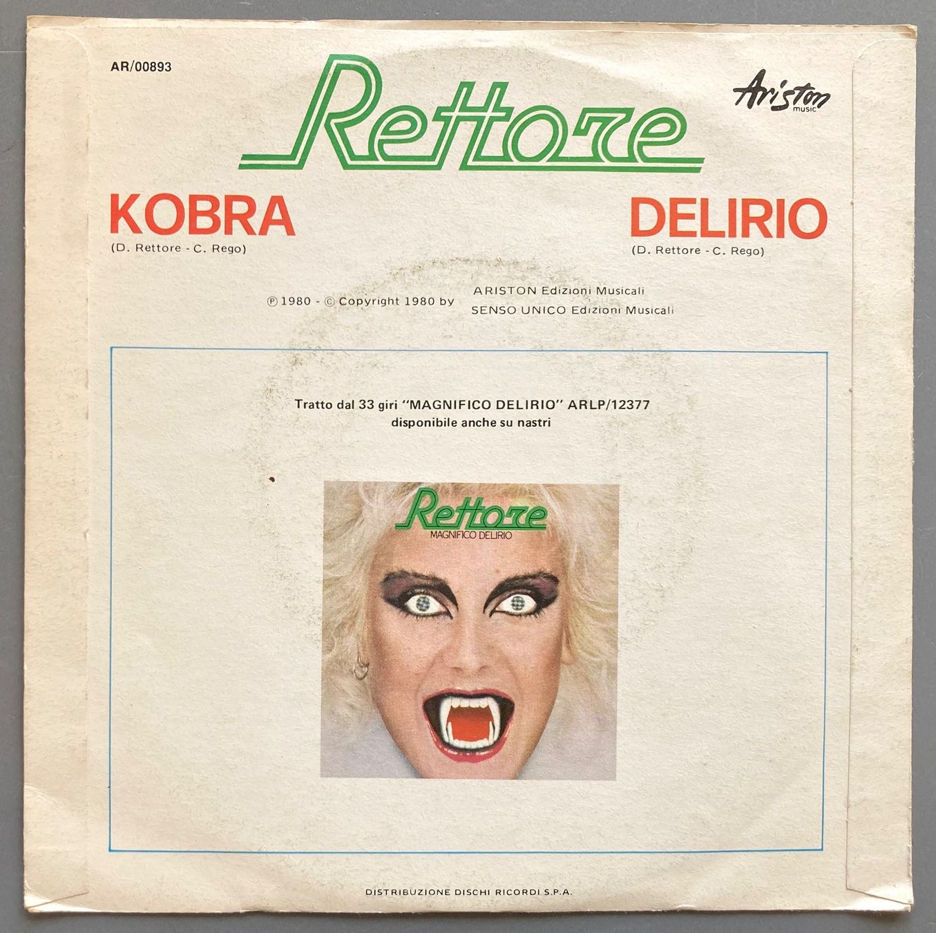 Dischi in vinile: RETTORE - KOBRA / DELIRIO – Usato da Poliez-Pittet venduto da Newtown-Records 1