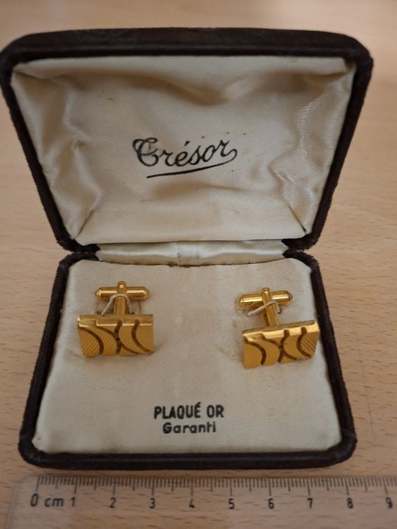 Boutons de manchette vintages en plaqué or avec écrin d