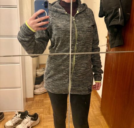 Sweat à capuche gris fermeture éclair détails fluo taille S