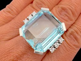 Aquamarin 22.5c Brillanten Ring 18k WG Grösse 50 *S2166