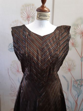 Vintage 50er Kleid in braun,gold,rostrot,grau mit Streifen