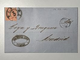 Spanien 1864, Cadiz-Madrid, 19. Feb. Brief-/Umschlag