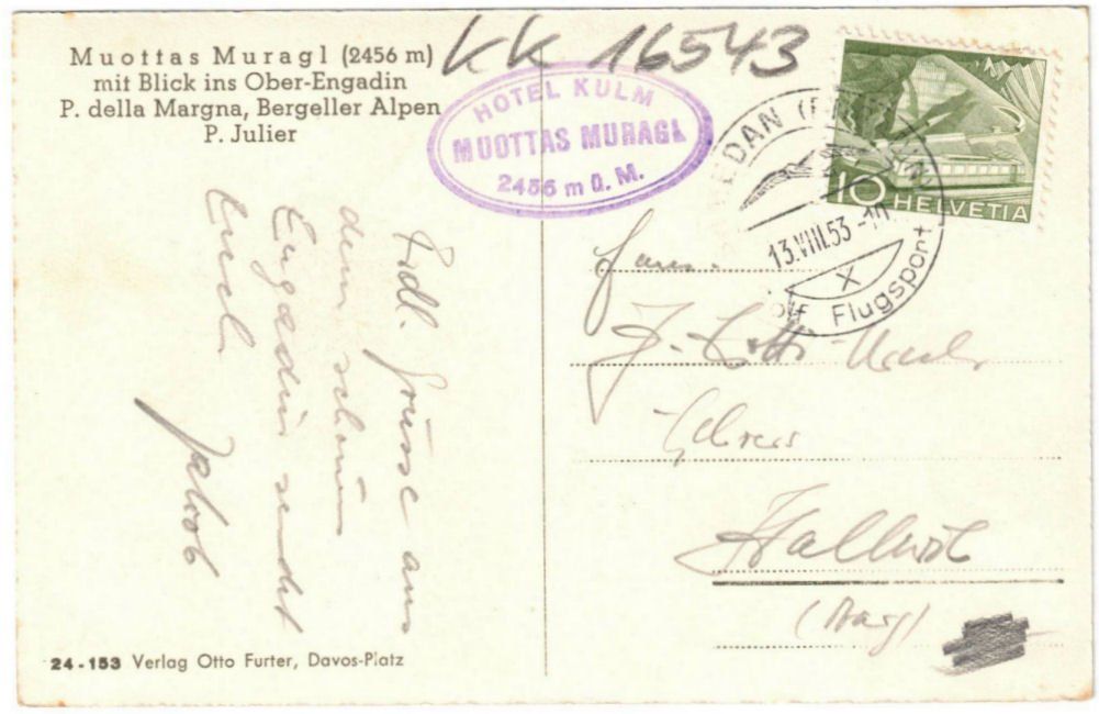 Cartoline postali: St. Moritz - Standseilbahn Muottas Muragl Bergstation – Usato da Binningen venduto da Mountainrider 1