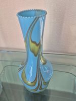 Vase Vintage en Verre de Murano Opalin Bleu et Or
