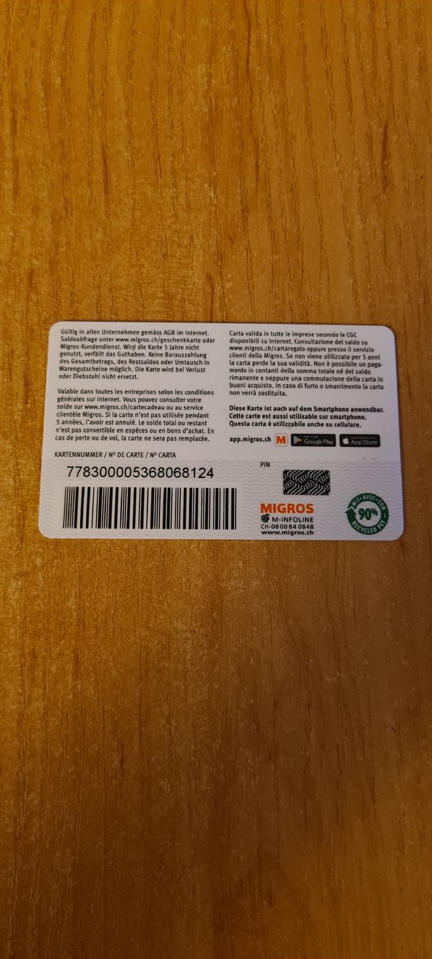 Cartoline: Migros Geschenkkarte  – Usato da Heiligkreuz (Mels) venduto da Wini65 1