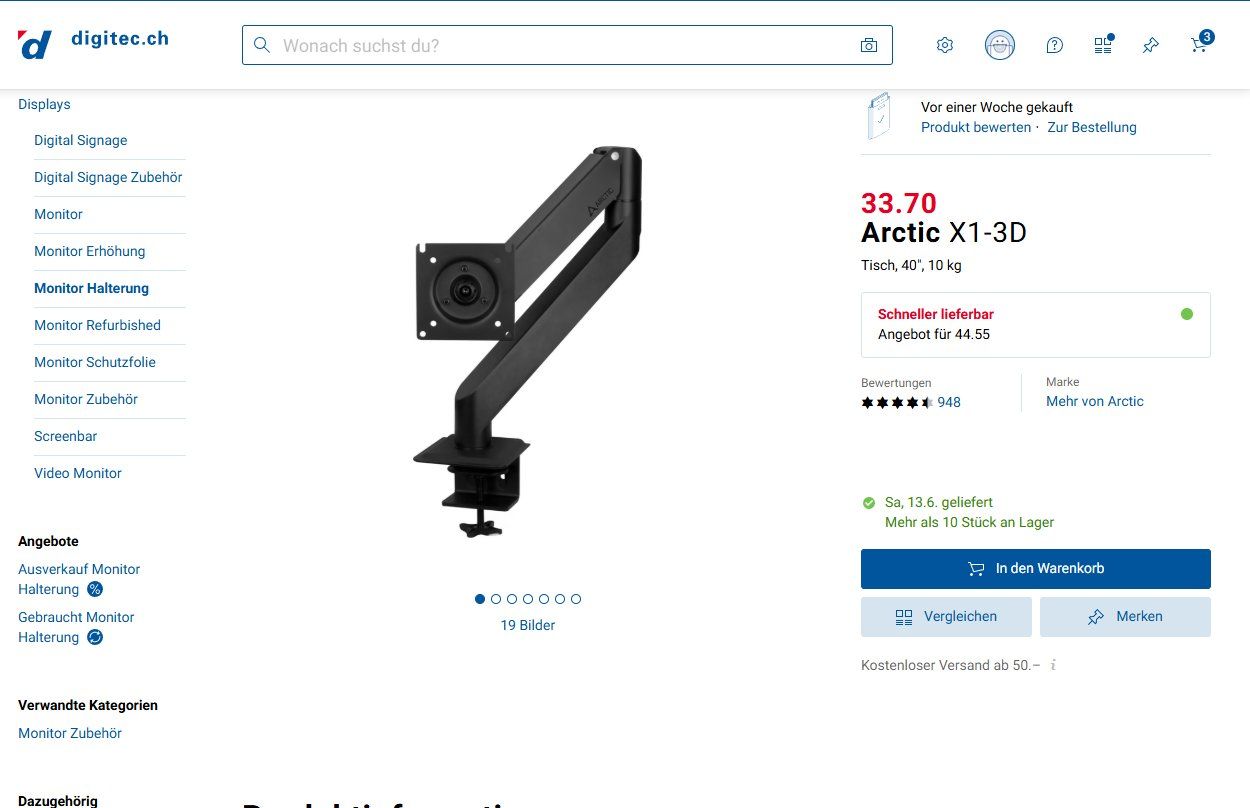 Staffa per monitor: Arctic X1-3D ohne vesa mounting plate – Difettoso da Holderbank AG venduto da min_285m 1