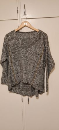 Damen Pullover grau meliert mit Ketten-Detail Grösse M