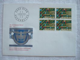 1972 FDC 125 Jahre Schweizer Bahnen 4er-Block SBK 506