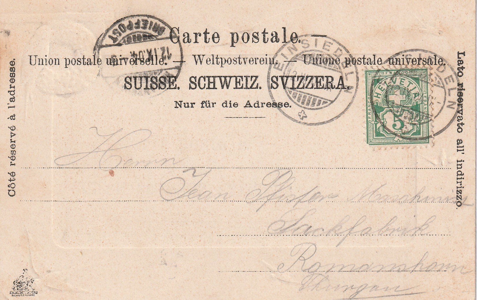 Ansichtskarten: Kt.Schwyz-Einsiedeln-Präge Litho 1904 – Gebraucht aus uttwil von Koehlerfred 1