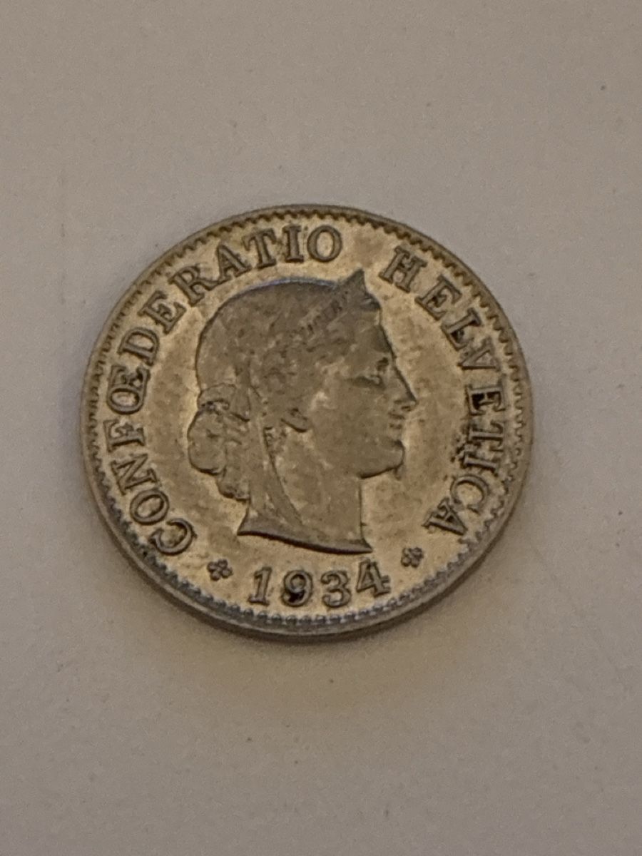 Tutti le monete: Nr. 8: 5 Rappen, Schweizer Franken, 1934 – Usato da Burgdorf venduto da Yakari5165