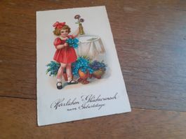 KITSCH - MAEDCHEN GRATULIERT mit BLUEMLEIN - 1932