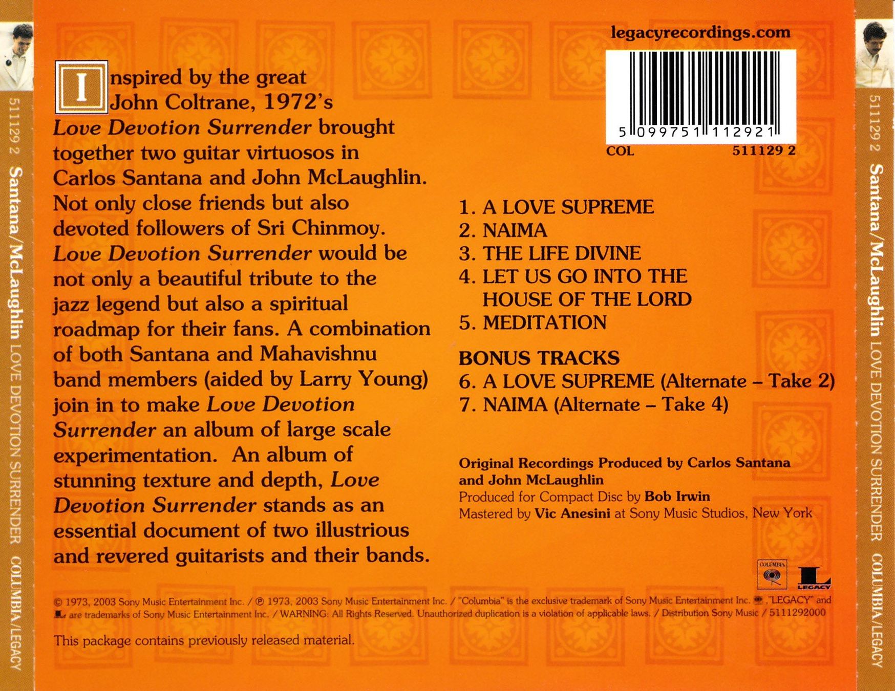 CD: CARLOS SANTANA / JOHN McLAUGHLIN - LOVE DEVOTION SURR. (CD) – Usato da Hedingen venduto da Studers 1