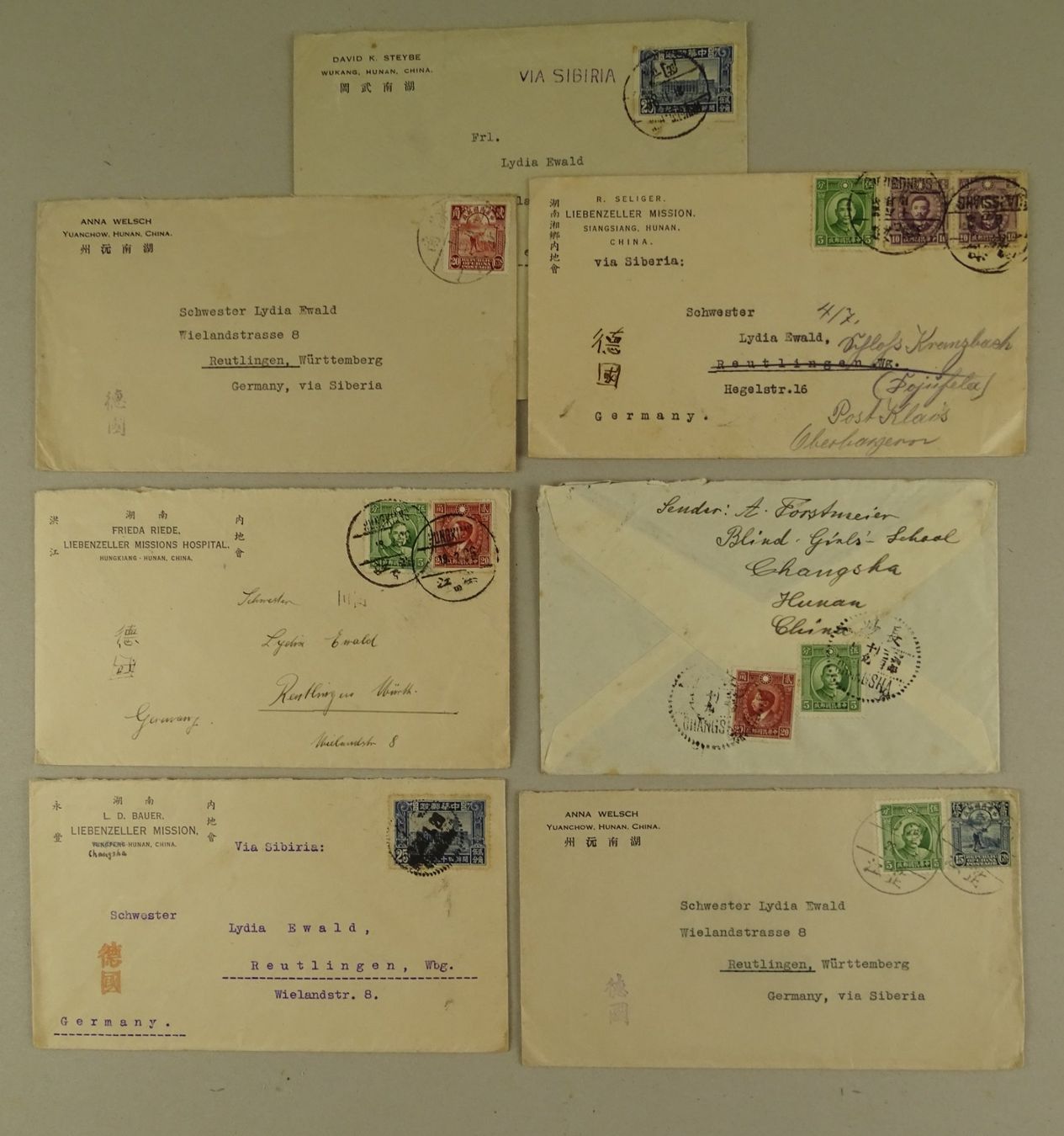 Tutti i francobolli: CHINA, 7 ÄLTERE BEDARFSBRIEFE – Usato da Grüningen venduto da Kartensammler