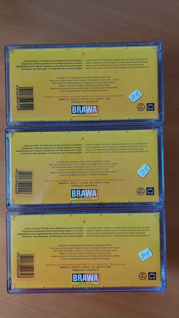 Brawa Modellini di ferrovie: BRAWA Set II - 3 verschiedene Güterwagen – Nuovo e nell'imballaggio originale da Rotkreuz venduto da MOBAHN-1zu87 3