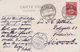 1907: Farbige AK Neujahr, Bobsleigh Schaffhausen-Dänemark.