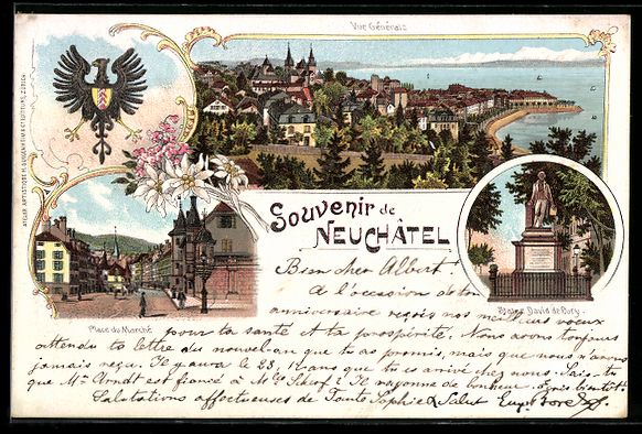 Cartes postales: Litho Neuchâtel, Vue générale, Place  – D'occasion à Berlin par bartko-reher