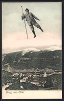 Chur, Fliegender Mann mit Wanderstock 