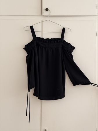 Bluse Comma schwarz Grösse 36 Schulterfrei mit Raffung