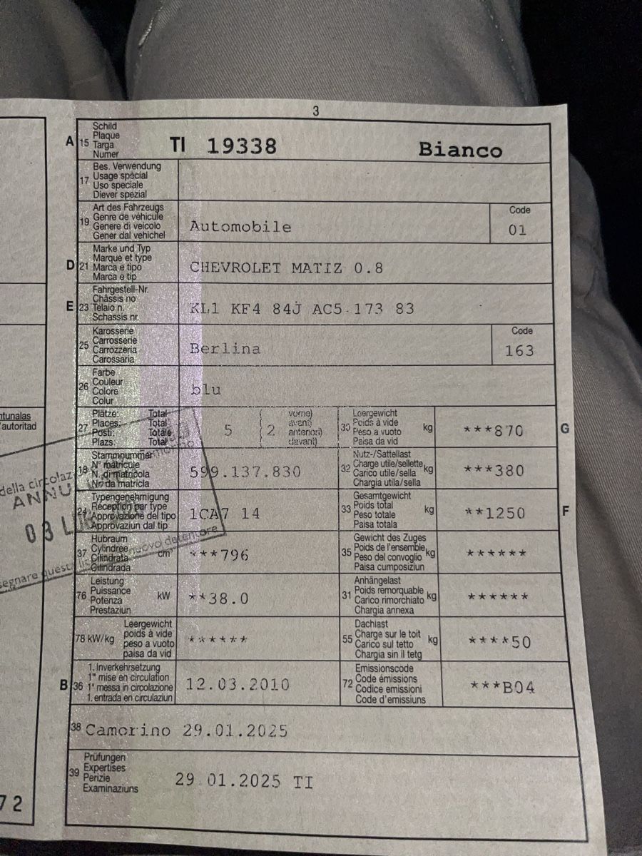 Chevrolet Automobili: Chevrolet Matiz 0.8 – Difettoso da Arbedo venduto da dpe_dq8m 8