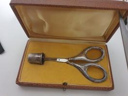 Nähset Silber 800 Fingerhut Schere Box