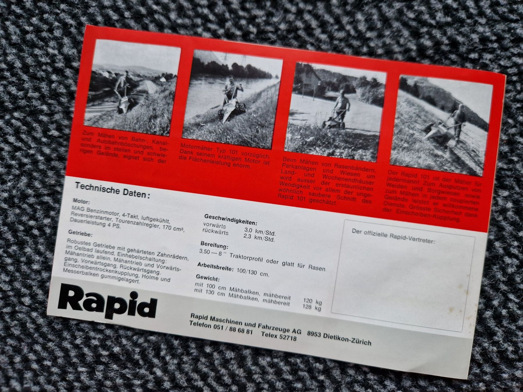 Rapid Tracteurs: Original Prospekt Rapid 101 Motormäher – D'occasion à Dürnten par Bachtel84 2