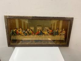 Lithographie/Druck letztes Abendmahl Holzrahmen hinter Glas