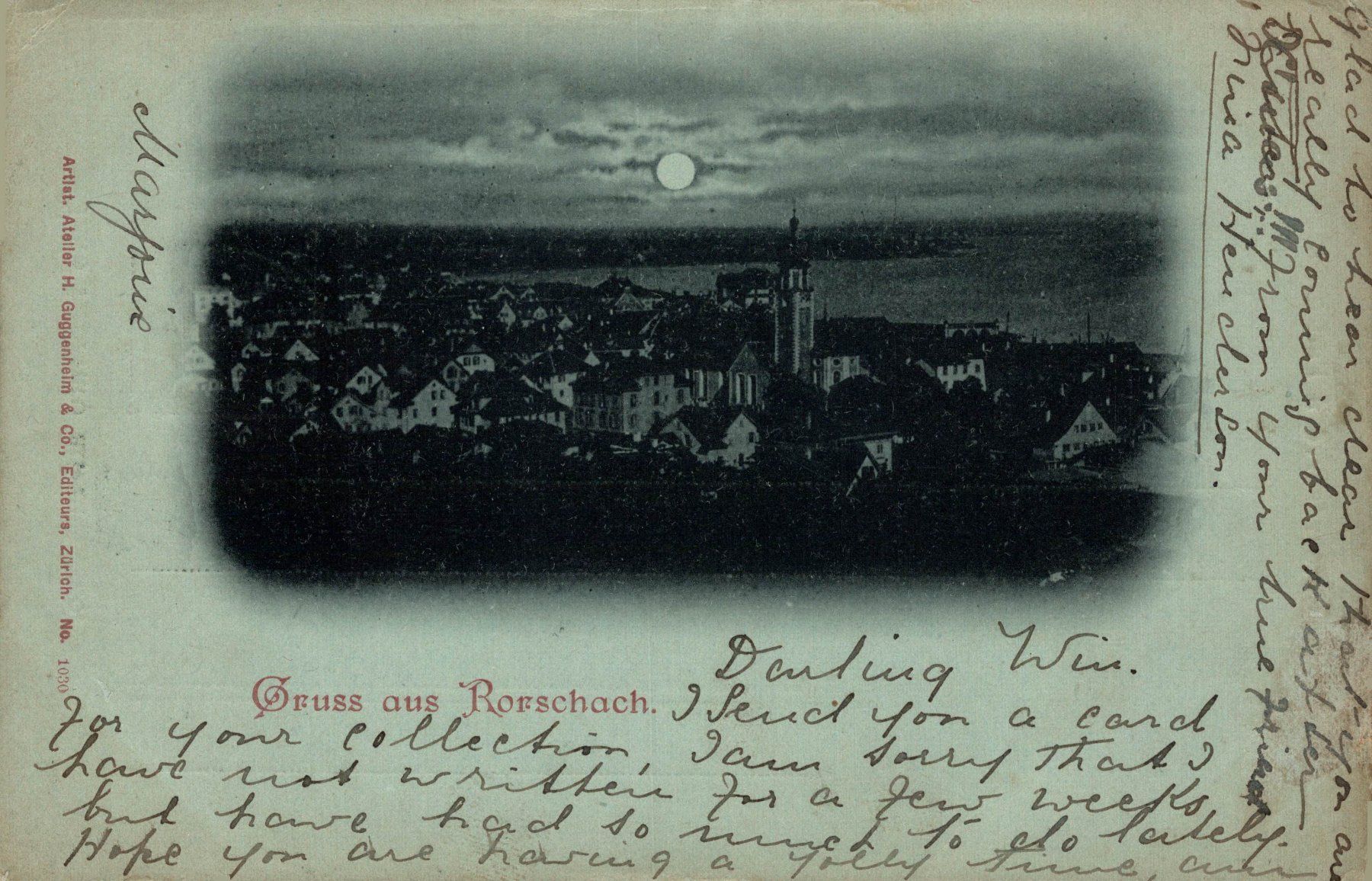 Cartoline postali: Mondschein-LItho. Gruss aus Rorschach – Usato da Bronschhofen venduto da Astore