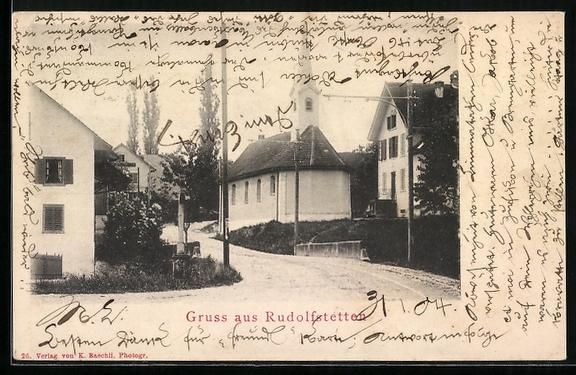 Cartoline postali: AK Rudolfstetten, Blick zur Kirche, 1904 – Usato da Berlin venduto da bartko-reher