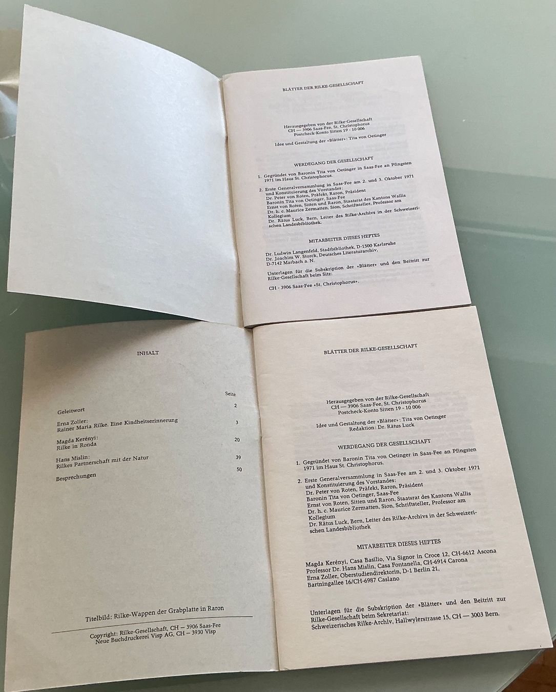 Livres: Blätter der Rilke-Gesellschaft 3/1974 4/1976 – D'occasion à Crans-Montana par plainemorte 1