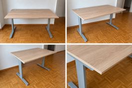 Bureau 120 x 80 cm effet chêne avec pieds métalliques gris.