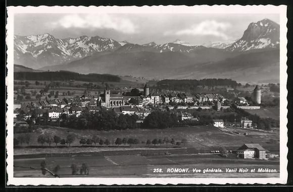 Cartoline postali: AK Romont /FR, Vue générale, 1937 – Usato da Berlin venduto da bartko-reher