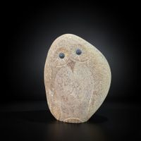 Naturstein Eule Skulptur Steinfigur Krafttier Gartenfigur