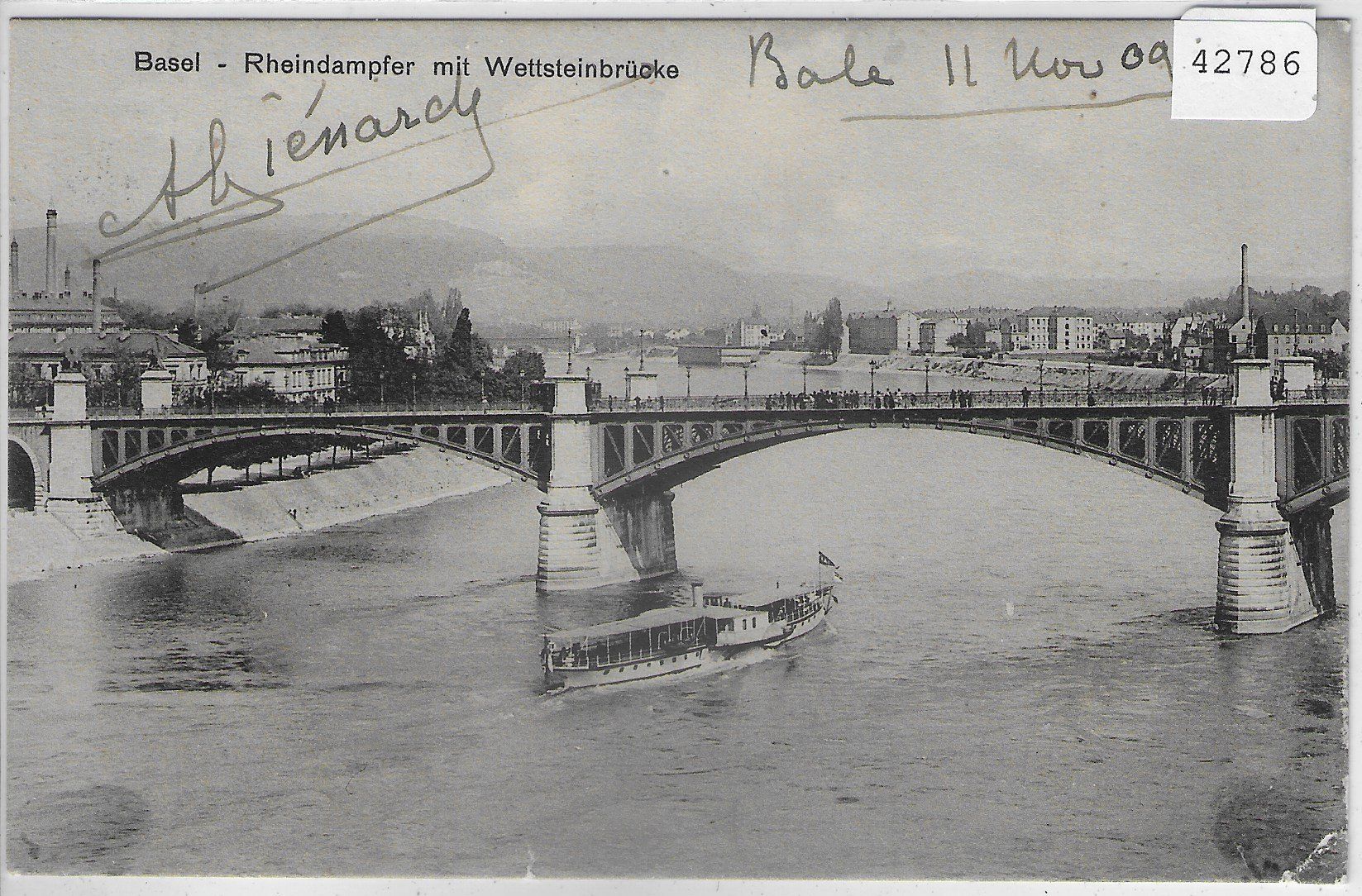 Cartoline postali: Basel - Rheindampfer mit Wettsteinbrücke – Usato da Ettingen venduto da Kartenplanet