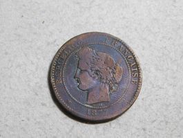 10 Centimes 1877, Frankreich, Mz. "K", Bronze, sehr schön